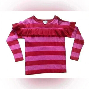 Kate Spade Pink and Red Metallic Ruffle Sweater Size 10